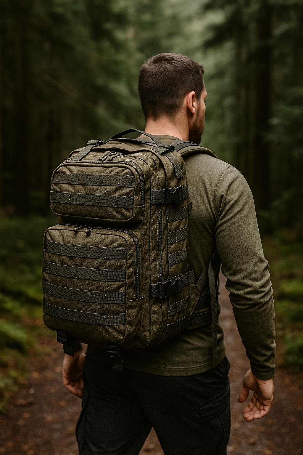 MOLLE military-grade tactical backpack designed for outdoor survival and hiking.