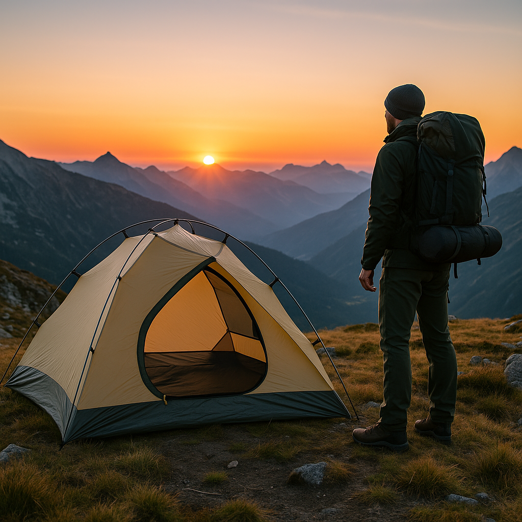 Ultralight 4-season tent pitched on mountain terrain.