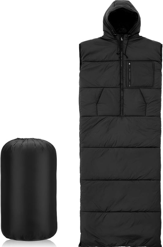 Macarrie Wearable Sleeping Bag for Adults with Sleeves and Hood, 74 Inch Long 0 Degree Cold Weather Insulated Weather Slee...
