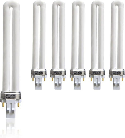 (6 Pack) 13 Watt Single Tube 2 Pin GX23 Base,PL-13W GX23 4100K Compact Fluorescent Light Bulb, Replaces Philips PLS13W41, ...