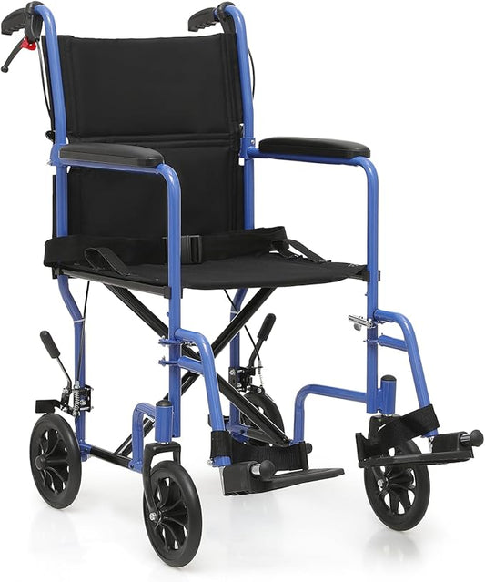 monicare Lightweight Wheelchair 16 inch Seat Ultralight Transport Chair with Locking Hand Brakes and Swing-Away Foot Rests...
