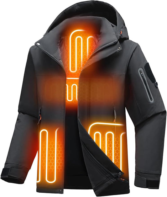 Jsslaik Men's Heated Jacket Waterproof with USB-A 4-Temp Control Lightweight for Skiing Hiking