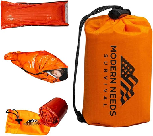 MODERN NEEDS Emergency Sleeping Bag Survival – Thermal Blanket & Bivy Sack | Emergency Bivy & Survival Blanket | Outdoor S...
