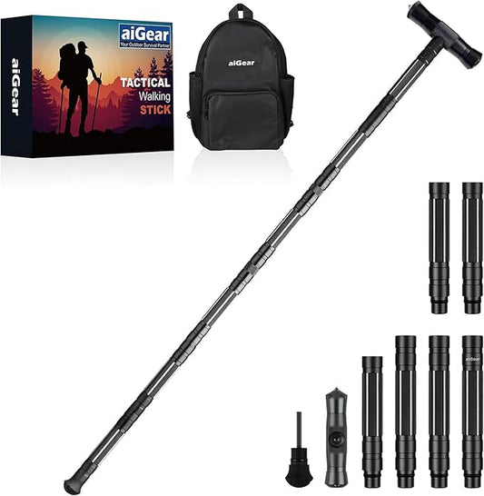aiGear G2 Tactical Stick Hiking Walking Staff - Trekking Poles Outdoor Adjustable Hiking Stick for Camping Hiking 5-8 Tube...