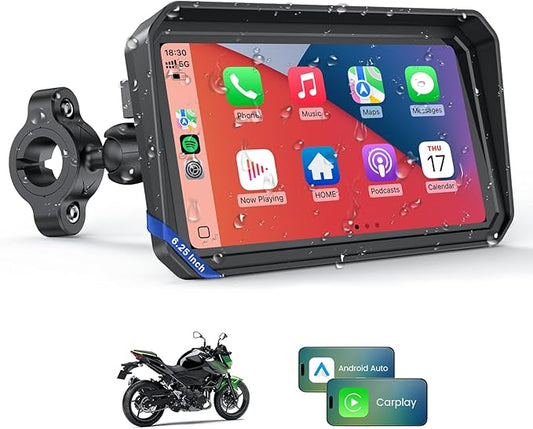 WonVon 6.25 Inch Wireless Motorcycle Carplay GPS Navigation System with Apple Carplay and Android Auto Portable Screen wit...
