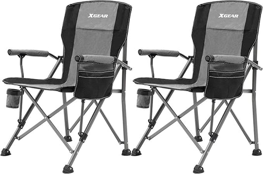 XGEAR Camping Chair Hard Arm High Back Lawn Chair Heavy Duty with Cup Holder, for Camp, Fishing, Hiking, Outdoor, Carry Ba...