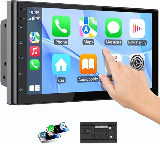 Haudio Double Din Wireless CarPlay Screen for Car, 7" HD Touchscreen with Apple CarPlay, Android Auto, GPS Navigation, Blu...