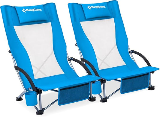 KingCamp Folding Beach Chair 2 Pack High Back Lightweight Portable Backpack Chair with Headrest, Cup Holder for Camping Ou...