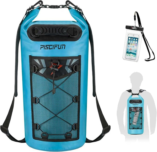 Piscifun Dry Bag, Waterproof Floating Backpack 10L/20L/30L/40L with Waterproof Phone Case for Boating, Kayaking, Fishing
