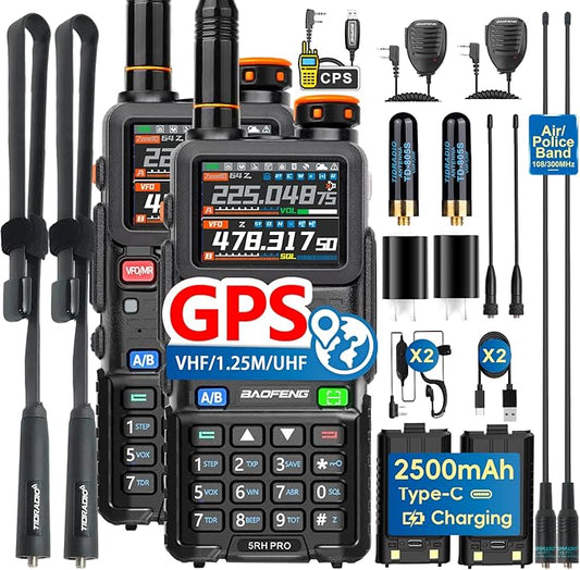 BAOFENG BF-5RH PRO GPS 10Ｗ Ham Handheld Radio, Multi-Band Long Range Two-Way Radio with 18.89'' Tactical Antenna, Aviatio...