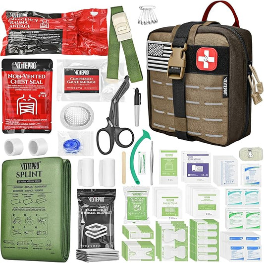 144 Pcs Advanced Trauma First Aid Kit - Emergency Camping Gear with Tourniquet, Compression Bandage, 36" Splint | Portable...