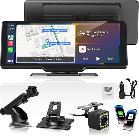 Portable Carplay Screen for Car, 10" Wireless Carplay & Android Auto Car Play Touchscreen with 1080P Backup Camera,GPS Nav...