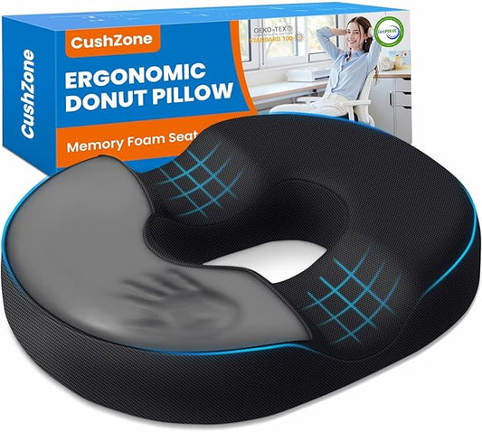 CushZone Donut Pillow for Postpartum Pregnancy - Large Ergonomic Chair Seat Cushions, Office Chair Cushion, Breathable Hem...