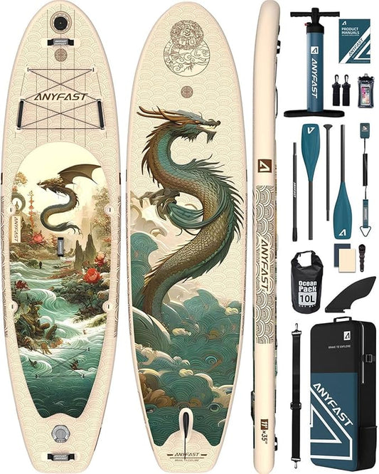 ANYFAST Inflatable Stand Up Paddle Boards - Extra Wide Fishing Paddleboard,Cool Design,Ultra Stable Standup SUP,15 D-Ring...