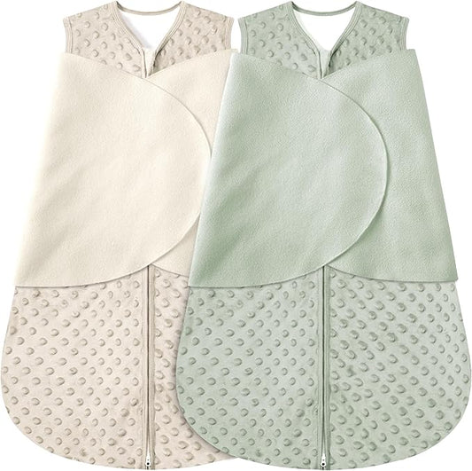 BSTOPPT Newborn Sleep Sack Baby Swaddle,0-12 Months,3-Way Adjustable Wearable Blanket,Swaddling Sleeping Bag (Beige & Gras...